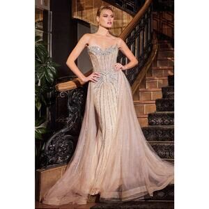 CADENCE GOWN - STRAPLESS CRYSTAL EMBELLISHED GOWN WITH OVERSKIRT